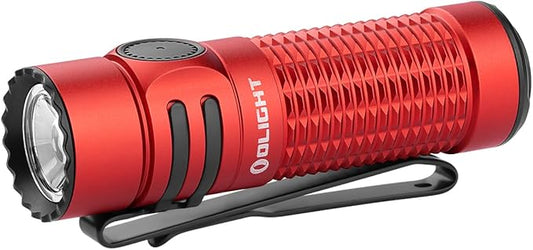 OLIGHT Warrior Nano Tactical Flashlight, 1200 Lumens Rechargeable LED Light with MCC Charger, Dual Switches EDC Flashlight for Emergency, Outdoors and Camping (Red)