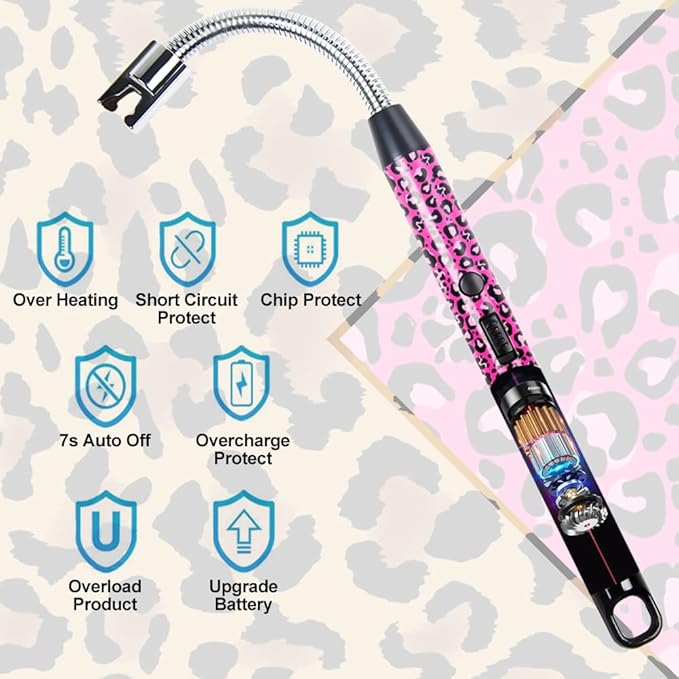 2 Pack Candle Lighter,Arc Lighter with USB Charging,Flameless Windproof,LED Battery Display,Safety Switch,Rotate 360 Degrees,for Aromatherapy,Candles,BBQ,Camping. (Leopard Print)