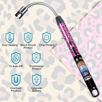2 Pack Candle Lighter,Arc Lighter with USB Charging,Flameless Windproof,LED Battery Display,Safety Switch,Rotate 360 Degrees,for Aromatherapy,Candles,BBQ,Camping. (Leopard Print)