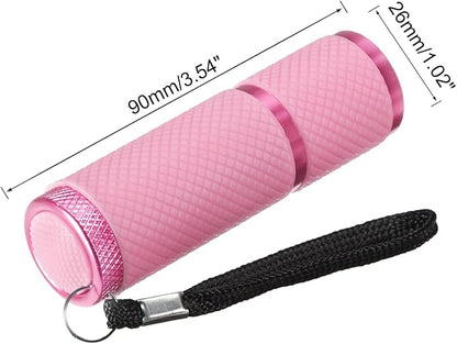 PATIKIL 9 LED Glow in Dark Flashlights, 2 Pcs Mini Aluminum Flashlight Rubber Coated Flashlight with Strap for Camping, Hiking, Party, Pink