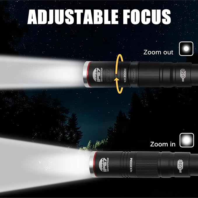 Rechargeable Pen Light, 300 Lumens LED Pocket Rechargeable Flashlight with Clip, Zoomable Waterproof Perfect for Emergency, Inspection, Repair, Camping (3 Lighting Modes)