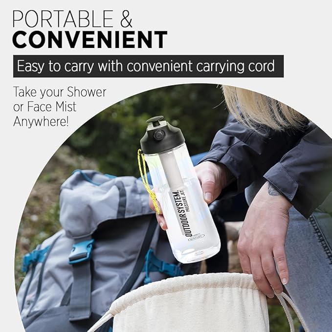 Outdoor System Pressure Jet Spray Bottle 700 ML Black Versatile Bottle Sprayer: w/Jet, Shower or Mist Settings, Portable, Hand Body Wash, Heat or Tanning Face Mister, Beach, Gym, Camping, Boating