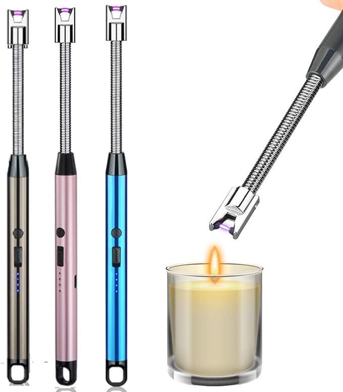3 Pack Candle Lighter,Arc Lighter with USB Charging,Flameless Windproof,LED Battery Display,Safety Switch,Rotate 360 Degrees,for Aromatherapy,Candles,BBQ,Camping.(Pink&Grey&Blue)
