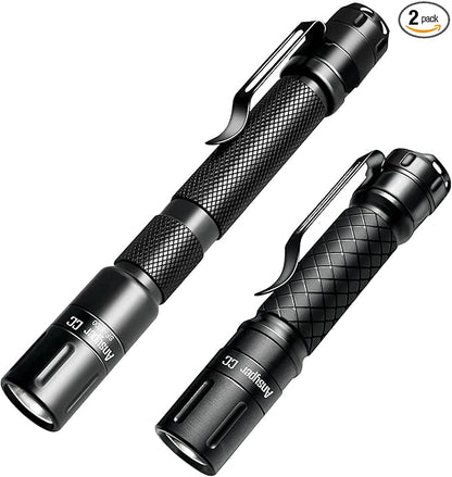 Mini Flashlight 3 Modes Small Flashlights LED Powerful High Lumens Tactical Pen Light with Clip,Slim Portable Pocket Compact Torch for Emergency Inspection AAA Battery Water-Resistant (3.4 & 5.2 inch)