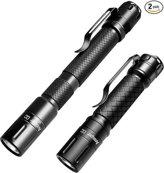 Mini Flashlight 3 Modes Small Flashlights LED Powerful High Lumens Tactical Pen Light with Clip,Slim Portable Pocket Compact Torch for Emergency Inspection AAA Battery Water-Resistant (3.4 & 5.2 inch)