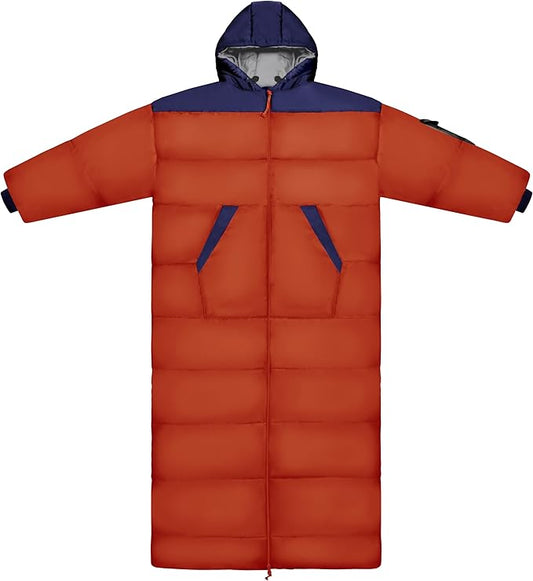 Thermotuff Wearable Sleeping Bag with Dual Hoodie, Long Sleeves, Pockets & Adjustable Drawstring - Ideal for Camping, Cold Weather Hiking, and Stadium Sak Blanket