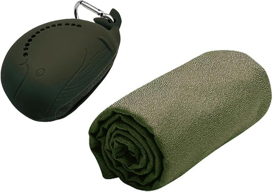 FANCAME Quick Dry Towel with Whale Silicone Sleeve Microfiber Sports Travel Towel Soft Breathable Cooling Towel Absorbent Compact Beach Towels,Suitable for Gym,Camping and Yoga (Brown, 15‘’x 15")