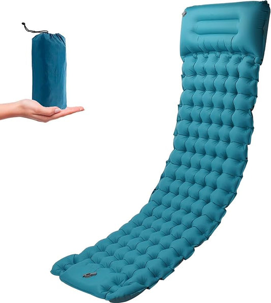 Camping Sleeping Pad, 4 Inch Inflatable Air Mattress Camping with Pillow Carry Bag, Backpacking Sleeping Mat Built-in Foot Pump Waterproof Sleeping Pad for Hiking,Camping, Traveling (Navy Blue)