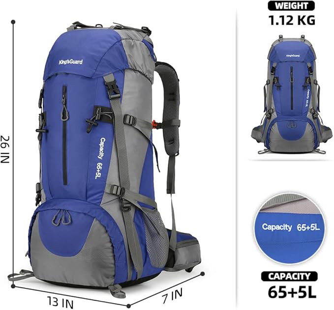 70L Camping Hiking Backpack with Rain Cover Waterproof Backpacking Backpack for Hiking Treeking Climbing Outdoor (DeepBlue)