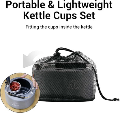 Bulin 2.2L Camping Kettle Set with 4 Cups Lightweight Aluminum Camp Tea Coffee Pot with 4 Stainless Steel Cups for Outdoor Camping Cookware Hiking Backpacking Kitchen Campfire and Picnic, Carrying Bag