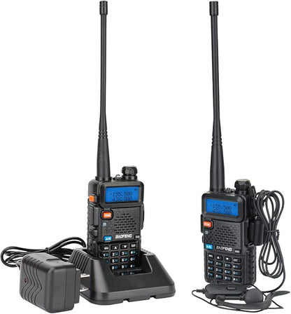 Baofeng UV-5R Ham Radio Long Range UV5R Handheld Dual Band Rechargeable Two Way Radio Walkie Talkies for Adults with Earpiece Full Kit,2Pack