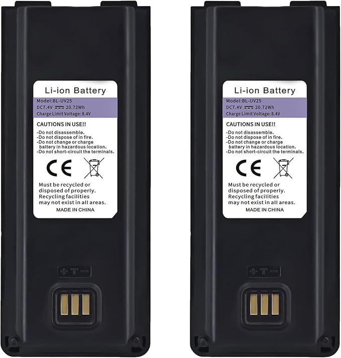 BAOFENG 2 Pack UV-25 Battery BL-UV25 for UV-25 Pro Max Radio Type-C Charging BL-UV25 High Capacity Li-ion Battery DC7.4V for Walkie Talkie Accessories