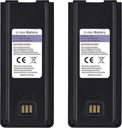 BAOFENG 2 Pack UV-25 Battery BL-UV25 for UV-25 Pro Max Radio Type-C Charging BL-UV25 High Capacity Li-ion Battery DC7.4V for Walkie Talkie Accessories