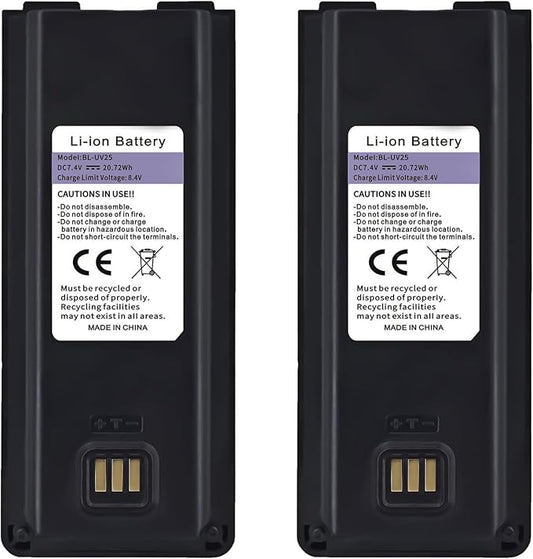 BAOFENG 2 Pack UV-25 Battery BL-UV25 for UV-25 Pro Max Radio Type-C Charging BL-UV25 High Capacity Li-ion Battery DC7.4V for Walkie Talkie Accessories