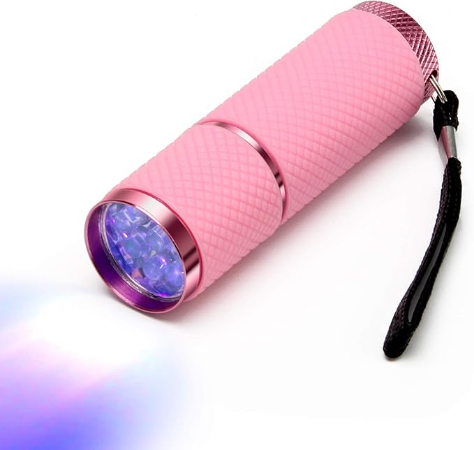 Coolrunner LED Flashlight, Small Glow Flashlights with 9 LED Lights, Portable Light Nail Dryer for Nail Gel, Flashlight Mini Powerful Pet Urine Detector for Dog/Cat, Resin Curing (Pink)