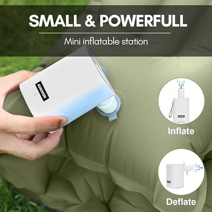 Camping Sleeping Pad with Mini Electric Pump Self Inflating Sleeping Pad 4'' Extra Thickness Full Size Double Sleeping Pad for Camping 2 Person,45s Fast Inflation, Camping Mattress Pad,Green