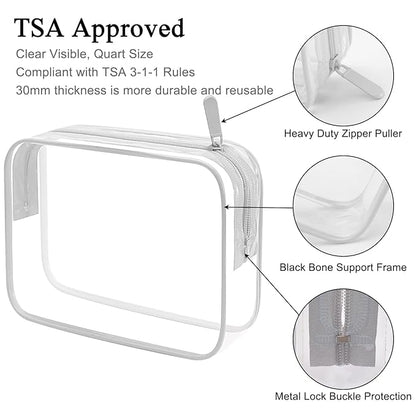 Lermende 2pcs Clear Toiletry Bag TSA Approved Travel Bag,Carry On for Travel,Airport Airline Accessories Compliant Bag,Quart Sized Makeup Cosmetic bag Women Men (Transparent Gray, 2 Pack)