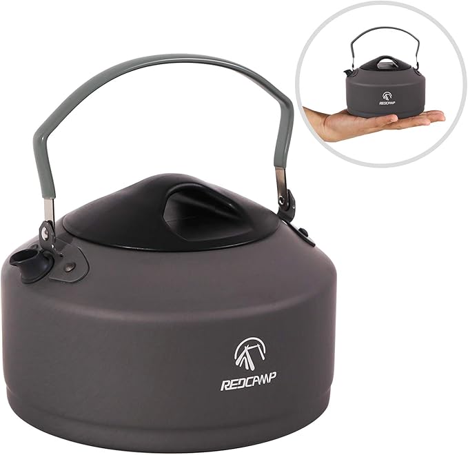 REDCAMP 0.9L Small Outdoor Camping Kettle, Aluminum Water Pot with Carrying Bag, Compact Lightweight Tea Kettle