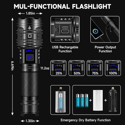 Rechargeable Flashlights High Lumens, 990000LM Powerful Tactical Flashlights, 5 Modes LED Flashlight Adjustable, Brightest Flashlight Waterproof, Handheld Flash Light for Emergencies, Camping, Hiking