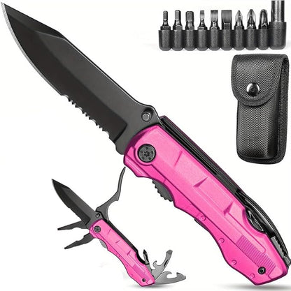 Gifts for Women Mom Wife Girlfriend, Pink Multitool Pocket Knife，Tactical Knife for Camping, Emergency, Outdoor, Daily Use, Unique Mothers Day Birthday Anniversary Valentines Day Gift Ideas for Women
