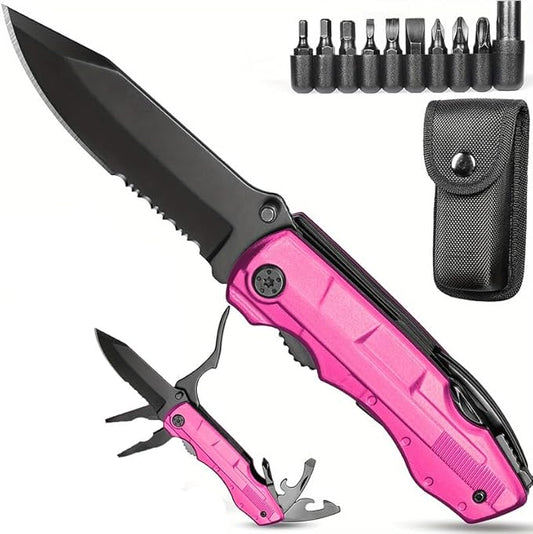 Gifts for Women Mom Wife Girlfriend, Pink Multitool Pocket Knife，Tactical Knife for Camping, Emergency, Outdoor, Daily Use, Unique Mothers Day Birthday Anniversary Valentines Day Gift Ideas for Women