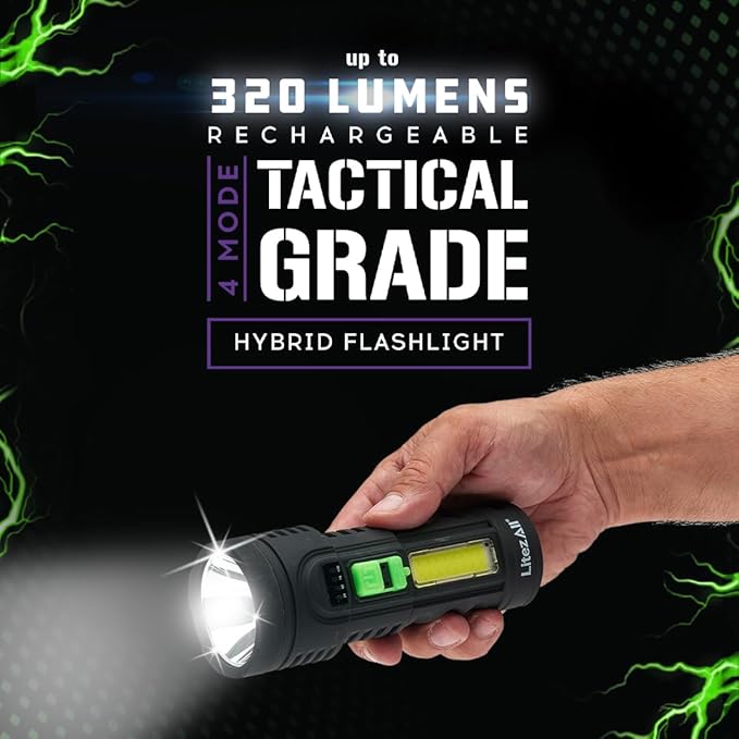 LitezAll Soft Touch Flashlight | Compact LED Flashlight and Rechargeable Flashlight 320 Lumens | Durable with Smooth Rubberized TPR Coating Pocket Flashlight Gifts for Men, Charging Cable Included