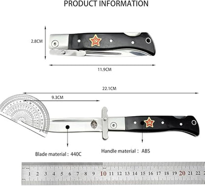 Finka-NKVD KGB Folding Pocket Knife,3.66" Mirror Polished 440C Blade and ABS Handle,Nylon Sheath,Assisted Opening Flipper Knife with Lockback, EDC for Camping Hunting Survival (BLACK)
