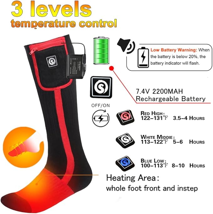 Heated Socks for Women Men,Foot Warmers Electric Rechargable Battery Heating Socks,Winter Cold Feet Hunting Ski Camping Hiking Riding Motorcycle Snowboating Thermal Warm Socks