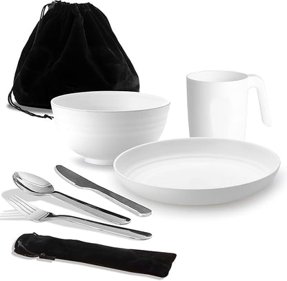 Camping Utensils, Reanea amping Mess Kit for Travel, Camping, Picnic, Outdoor, Camping Gear Include Knife, Spoon, Fork Cutlery Set, Cup, Bowl, Plate, Camping Essentials for 1