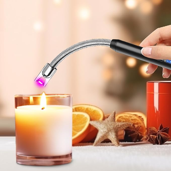 4 Pack Candle Lighter Electric Lighter Rechargeable Arc Lighter Windproof Flexible Neck Long Lighter Rotate 360 Plasma Lighter USB Flameless Lighters with LED Battery Display Candles Grill BBQ Camping