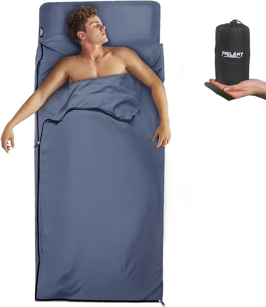 Frelaxy Sleeping Bag Liner, XL Travel Sheet & Camping Sheet for Backpacking, Hotel, Hostels & Traveling, Comfy & Easy Care, Full-Length Zipper/No Zipper