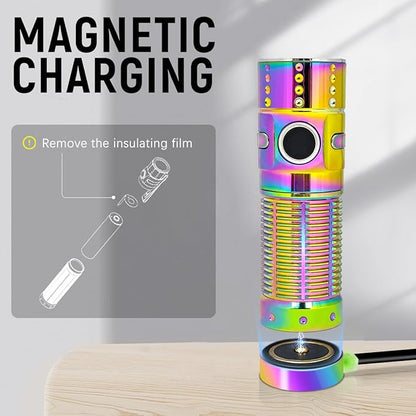 EDC Flashlight Rechargeable, 310M Throw 1300 High Lumen LED Mini Pocket Flash Light with Magnetic Base, Compact Waterproof Small Powerful Light for Home, Camping, Emergencies-Rainbow Color
