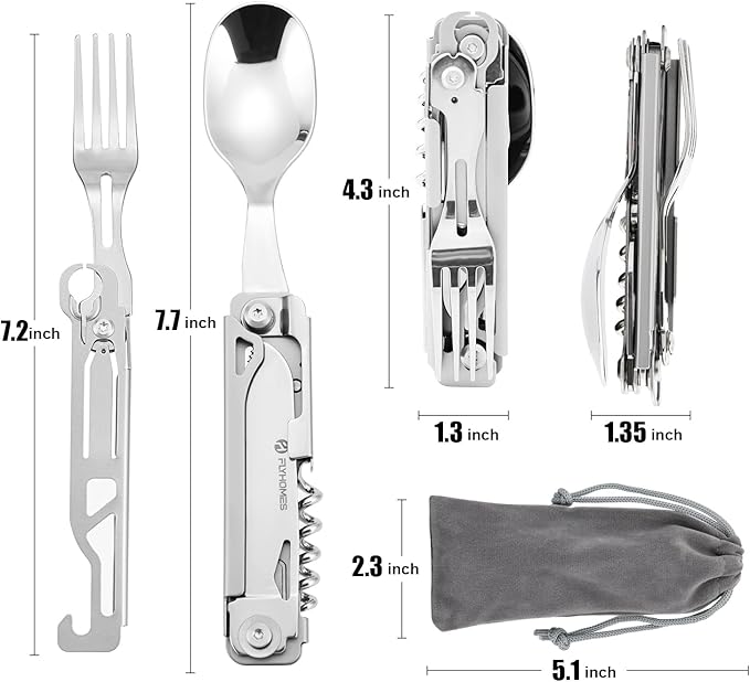 FLYHOMES 6 in 1 Camping Utensils Set Camping Fork Spoon Knife Combo Detachable Camping Flatware Set Portable Utensils for Outdoor Camping Hiking (1 PCS)…