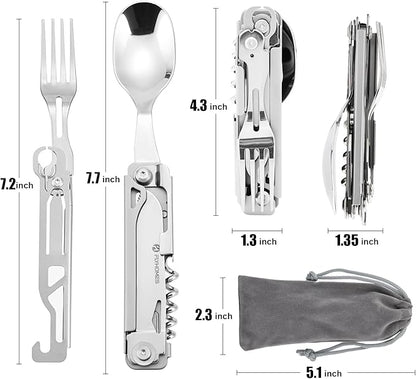 FLYHOMES 6 in 1 Camping Utensils Set Camping Fork Spoon Knife Combo Detachable Camping Flatware Set Portable Utensils for Outdoor Camping Hiking (2 PCS)…