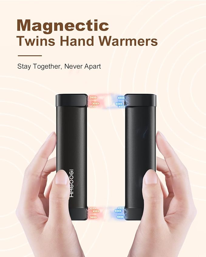 Hand Warmers Rechargeable 2 Pack, Magnetic Electric Hand Warmers, 360°Heating 14Hrs Warmth 3 Levels Temp, Portable 10000mAh Power Bank, Indoors/Outdoors, Raynauds, Golf, Gifts for All