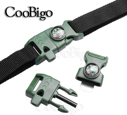 10Pack 5/8" Compass Whistle Buckle Plastic Paracord Bracelet Outdoor Camping Emergency Survival Travel Kits (Khaki)
