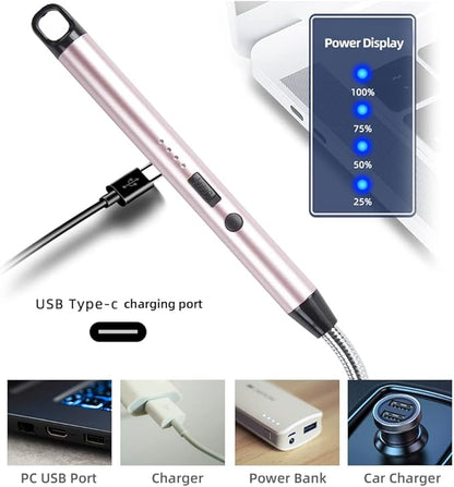 2 Pack Candle Lighter,Arc Lighter with USB Charging,Flameless Windproof,LED Battery Display,Safety Switch,Rotate 360 Degrees,for Aromatherapy,Candles,BBQ,Camping.(Pink&Silver)