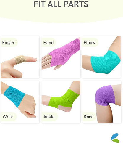 FriCARE Self Adhesive Bandage Wrap, Medical Tape in First Aid Kit, Cohesive Bandages for Wounds Sport Vet, FSA/HSA Eligible, 2 Inches X 5 Yards 6 Rolls, Rainbow