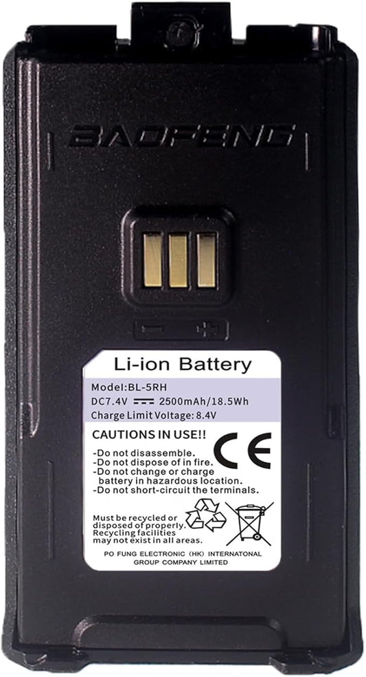 BAOFENG UV-5RM Battery 2500mAh Enlarge Capacity for UV-5RH Two Way Radio USB-C Charging 7.4V BL-5RH Li-ion Battery Replacement GM-5RH Walkie Talkie Accessories