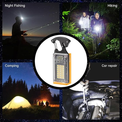 LED Multitool Small Flashlight, Keychain Light, Solar Rechargeable COB Multi-Function Mini Work Light, 1000 Lumens Rechargeable, 8 Lighting Modes Yellow