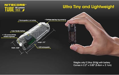Nitecore Tube v2.0 Keychain Flashlight, 55 Lumen USB Rechargeable Ultra Lightweight Compact (Blue)
