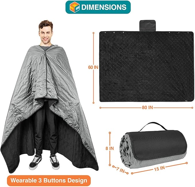 SUN CUBE Large Waterproof Camping Blanket, Fleece Quilted Stadium Blanket for Cold Weather, Windproof Foldable Outdoor Blanket Mat for Picnic, Beach, Pets, Car, 60x80in