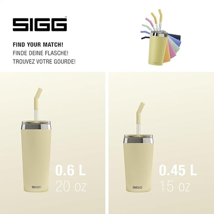 SIGG - Insulated Mug - Travel Mug Helia - With Durable Glass Straw & Cleaning Brush - Leakproof - BPA Free - 18/8 Stainless Steel - 15oz/20oz