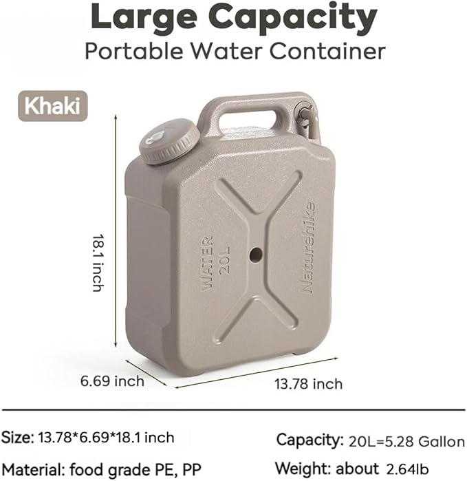 Naturehike Camping Water Container, 3.17/5.28 Gallon Portable Water Container with Spigot, Water Tank, Portable Emergency Water Storage Camp Water Jug for Camping, Hiking