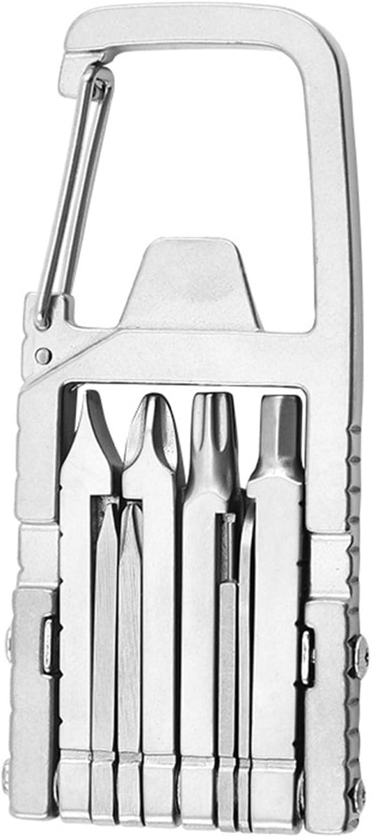 12 in 1 Multitool Slot Hex Star Screwdriver Bit Box Bottle Opener Card Remover Stainless Steel Folding Multi Tool, Portable Keychain Attachment, Home and Outdoor Use