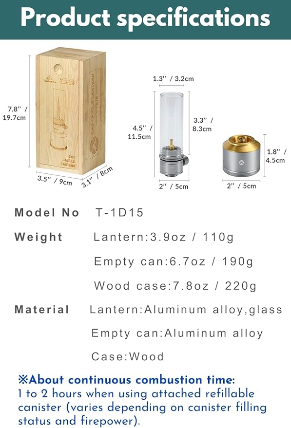 CAMPINGMOON Camping Gas Lantern Gas Candle with Empty Tank Wooden Lantern Case T-1D15
