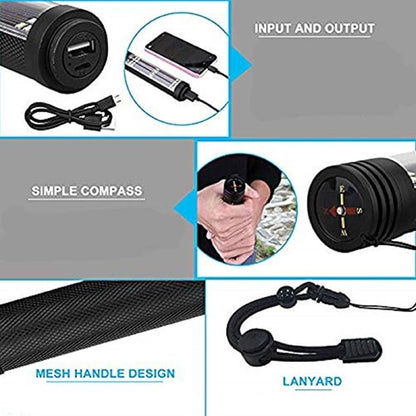 XREXS Solar Powered LED Car Flashlight Multi-Function Solar Escape Rescue Flashlight, USB Charger and Solar Charger, Portable Flashlight for Hiking, Camping, Traveling