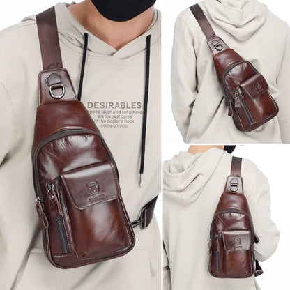 KPYWZER Leather Sling Bag Hiking Daypack for Men Women Outdoor Travel Camping Fishing Crossbody Shoulder Chest Pack Backpack Daypack Brown
