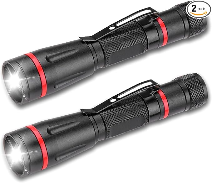LED Flashlights High Lumens, 2 Pack Small Compact Mini Flashlight, Zoomable, Waterproof, LED Pocket Pen Light for Home, Outdoor, Emergency, Camping