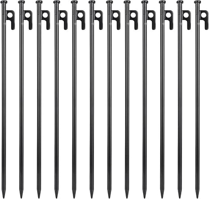 12 Pcs 16 Inch Tent Stakes Heavy Duty Metal Tent Pegs，Camping Steel Tent Stakes for Unbreakable and Inflexible Camping Backyard Rocky Ground